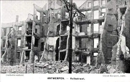 Ak Antwerpen Anvers Flandern, Volkstraat, Zerstörte Häuser
