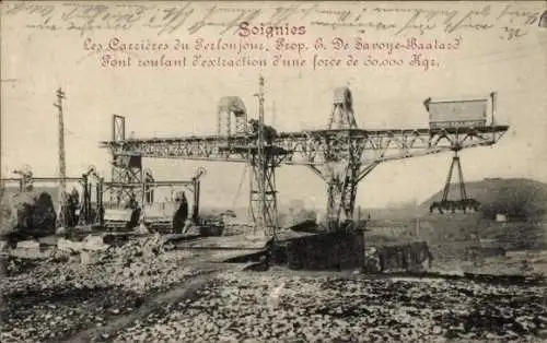Ak Soignies Wallonien Hennegau, Steinbruch, Kran