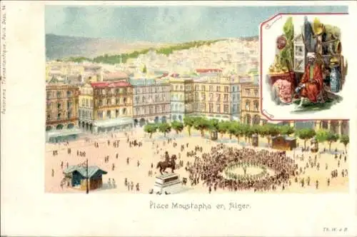 CPA Alger Alger Algérie, Place Moustapha, Händler