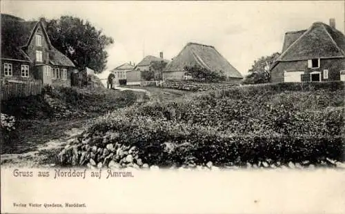 Ak Norddorf auf Amrum Nordfriesland, Alte Häuser, Weg, Landschaft,  Verlag Victor Quedens