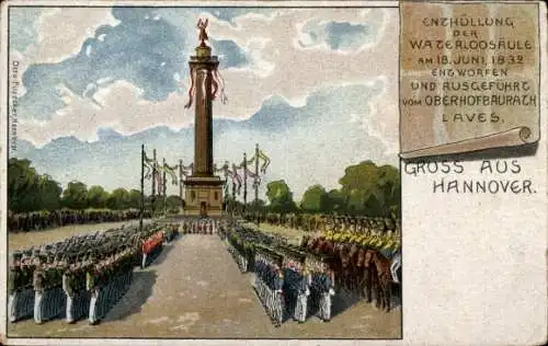 Litho Hannover, Enthüllung der Waterloo-Säule, 18. Juni 1832