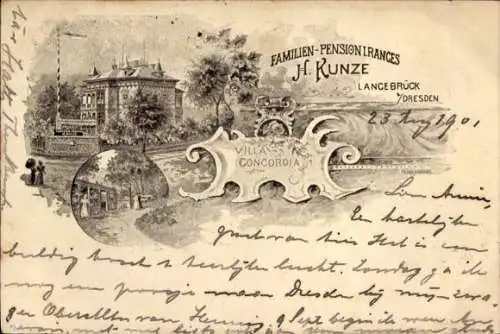 Litho Dresden Langebrück, Villa Concordia, Familien-Pension H. Kunze