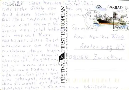 Ak MS Bolero, Kreuzfahrtschiff