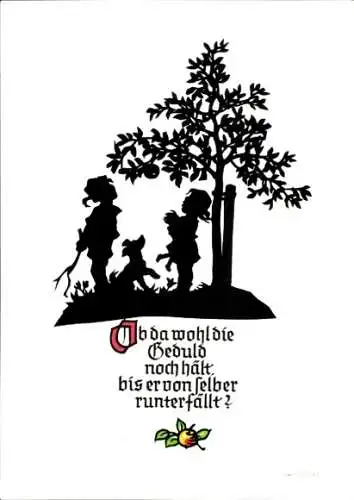 Scherenschnitt Künstler Ak Ab da wohl die Geduld noch hält bis er von selber runterfällt?