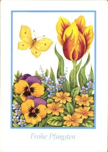 Ak Glückwunsch, Pfingsten, Blumen, Schmetterling
