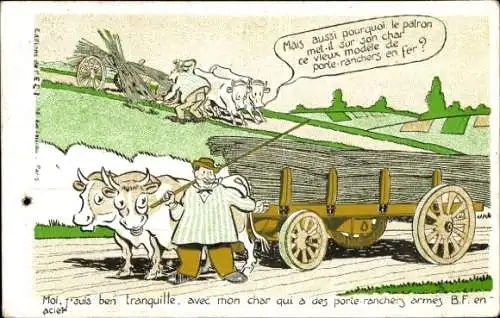 Ak Frankreich, Bauer, Rinderkarren, Humor