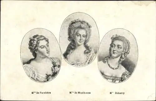 Ak Madame de Parabere, Madame de Montbaron, Madame Dubarry, Werbung Champagne Mercier