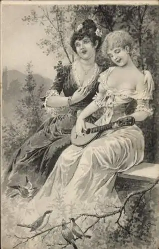 Künstler Ak Frauen mit Mandoline, Portrait