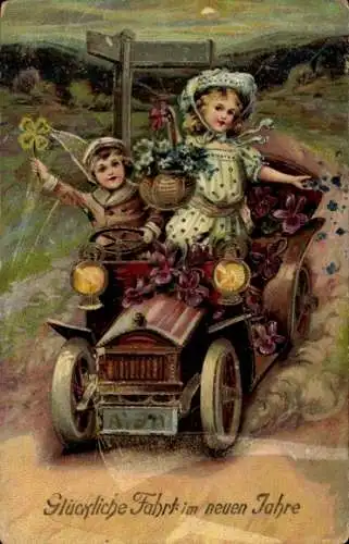 Präge Ak Glückliche Fahrt im neuen Jahre