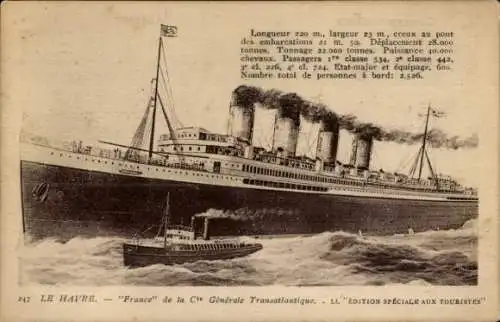 Ak Dampfer France, CGT, French Line