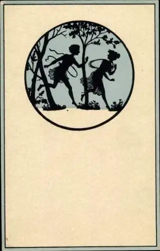 Silhouetten Ak Frauen beschwingt im Wald