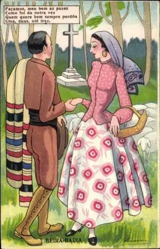 Künstler Ak Tanzendes Paar in portugiesischen Trachten