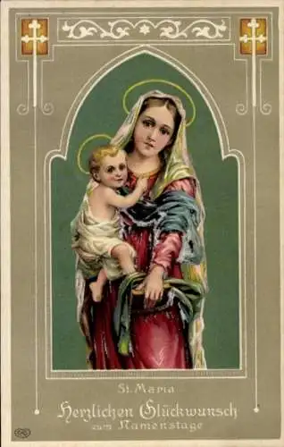 Präge Ak Glückwunsch Namenstag, St. Maria