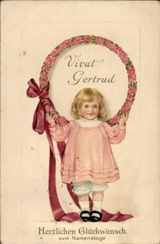 Präge Ak Glückwunsch Namenstag, Vivat Gertrud