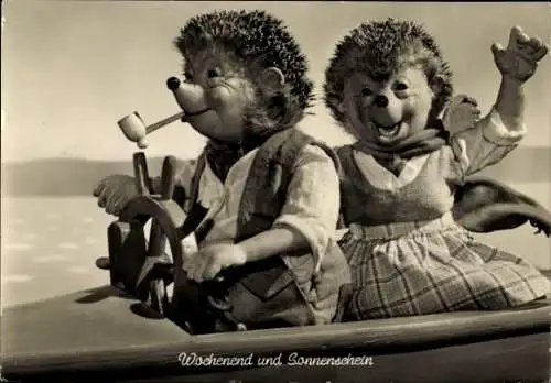 Ak Mecki der Igel, Wochenend und Sonnenschein, mit Igelfrau im Boot