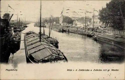 Ak Magdeburg an der Elbe, Großer Werder, Zollelbe, Blick von Zollbrücke
