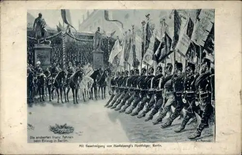 Ak Berlin Mitte, die eroberten französischen Fahnen beim Einzug in Berlin, Militärparade