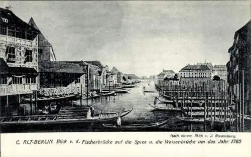 Künstler Ak Rosenberg, J., Berlin Mitte, Blick auf Waisenbrücke v. d. Fischerbrücke aus, 1785