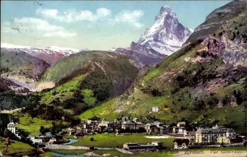 Ak Zermatt Kt. Wallis Schweiz, Ortschaft mit Matterhorn