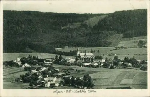 Ak Aigen im Ennstal Steiermark, Aigen Seehöhe 590m, Dorfansicht, Kirche, ländliche Umgebung