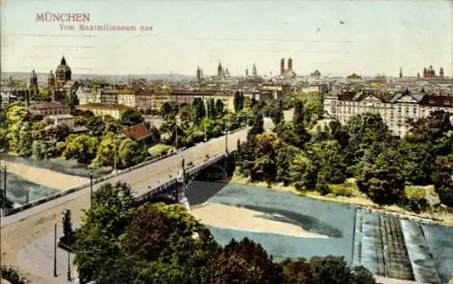 Ak München, Maximilianeum, Brücke, Fluss
