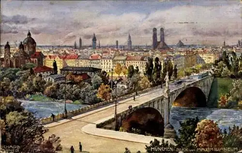 Künstler Ak München, Maximilianeum, Brücke