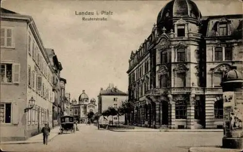 Judaika Ak Landau in der Pfalz, Reuterstraße, Litfaßsäule, Synagoge