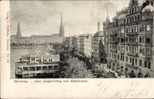 Ak Hamburg Mitte Neustadt, alter Jungfernstieg, Alsterdamm, Kirchtürme