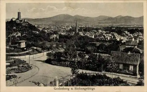 Ak Bad Godesberg Bonn am Rhein, Blick auf Godesberg, Siebengebirge, Burg, Kirchen, Wohnhäuser
