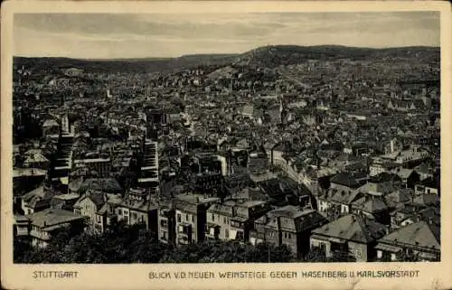 Ak Stuttgart in Württemberg, Gesamtansicht, Hasenberg, Karlsvorstadt