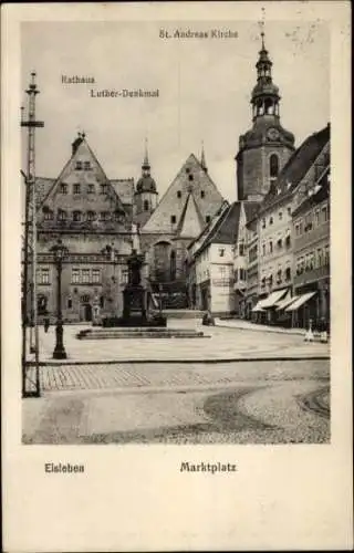Ak Lutherstadt Eisleben, Marktplatz, Rathaus, Luther-Denkmal