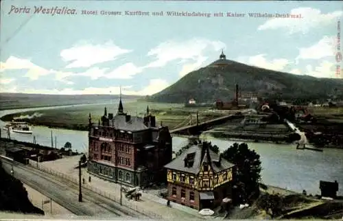 Ak Porta Westfalica an der Weser, Hotel Grosser, Kurfürst, Wittekindsberg, Kaiser Wilhelm-Denkmal