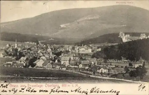 Ak Braunlage im Oberharz, Berglandschaft, Häuserfront, Kirche, Warmberg, Postkarte