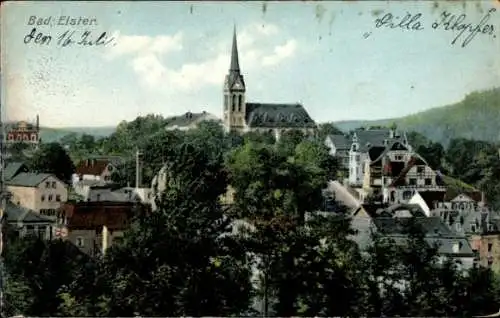 Ak Bad Elster Vogtland, Teilansicht des Ortes mit Kirche
