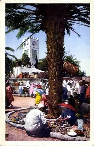Ak Tanger Marokko, Palmbaum, englische Kirche, Makrt