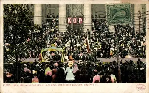 Ak New Orleans Louisiana USA, Rex Empfang des Schlüssels, Stadtverwaltung, Menschenmenge, Mard...
