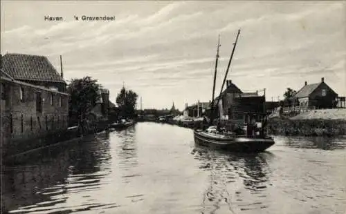 Ak 's Gravendeel Südholland, Hafen, Häuser