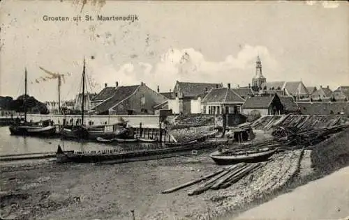 Ak Sint Maartensdijk Zeeland Niederlande, Gesamtansicht, Hafen, Boote