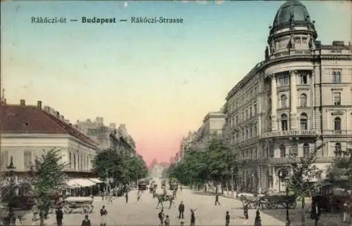 Ak Budapest Ungarn, Rákóczi-út, Rákóczi-Strasse, historische Gebäude, Straßenansicht