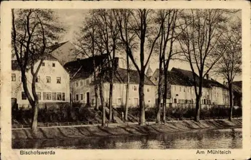 Ak Bischofswerda in Sachsen, Schöne Häuserzeile am Mühlteich, Bischofswerda