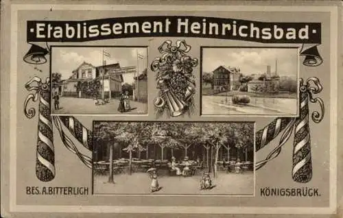 Ak Königsbrück in der Oberlausitz, Etablissement Heinrichsbad, stimmungsvolles Ambiente, Lands...