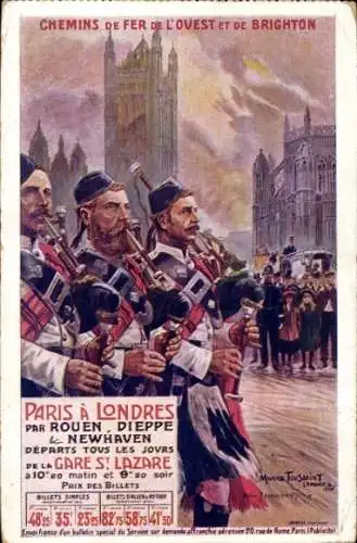 Künstler Ak Chemins de Fer de l'Ouest, Paris, London, Dudelsackspieler, Westminster Abbey