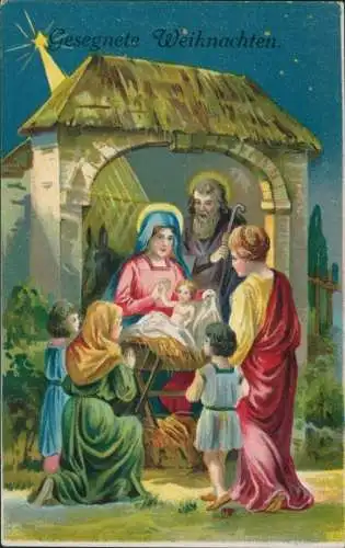 Ak Glückwunsch Weihnachten, Heilige Familie, Stern