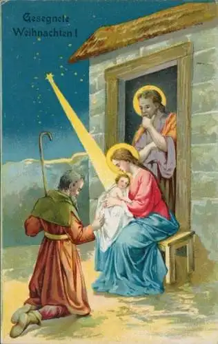 Ak Glückwunsch Weihnachten, Heilige Familie, Stern, Schäfer