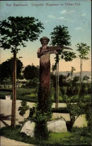 Ak Cieplice Śląskie Zdrój Bad Warmbrunn Riesengebirge Schlesien, Wegweiser im Füllner Park
