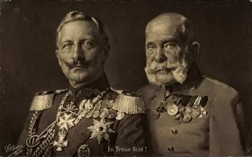 Ak Kaiser Franz Joseph I., Kaiser Wilhelm II., In Treue fest, Uniformen, Orden