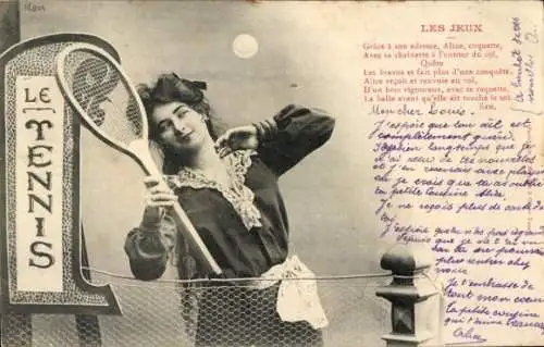 Ak Frau spielt Tennis, Tennisschläger
