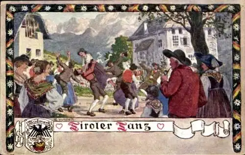 Künstler Ak Kutzer, E., Tiroler Tanz, Tiroler Volkstrachten