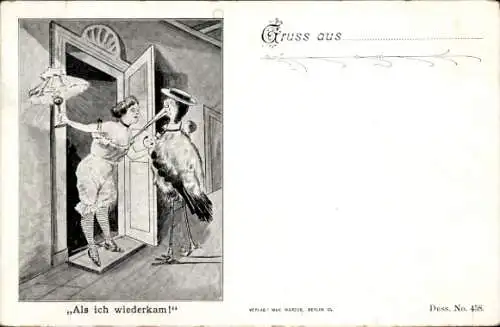 Ak Als ich wiederkam, Storch mit Baby, Frau