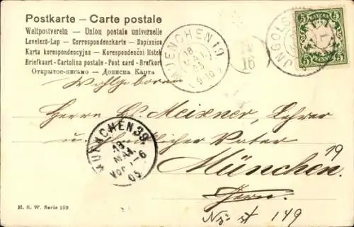 Litho Geburt, Baby, Storch